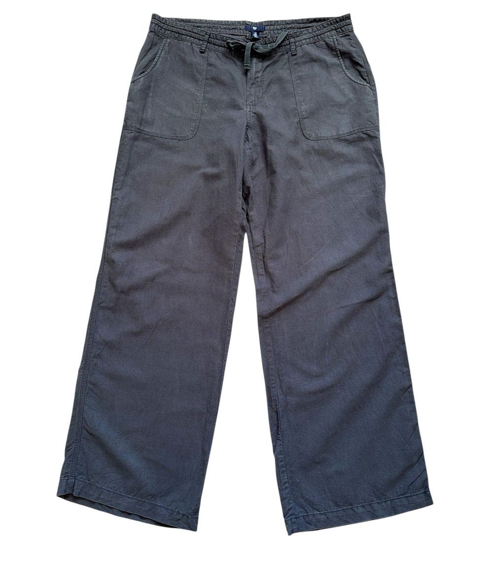 Gap Flax Cotton Blend Pants Womens 14R Charcoal Gray Wide Leg Pockets Casual